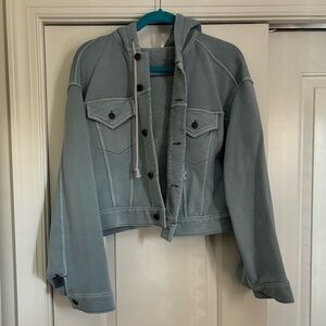 Free people denim hoodie hooded cropped jacket soft knit s small